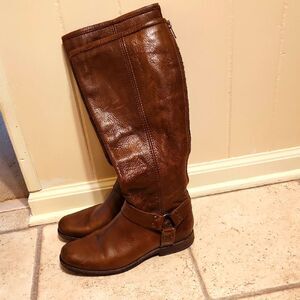 Frye Women's Phillip Harness Dark Brown Tall Brown Riding Boots Size 8.5